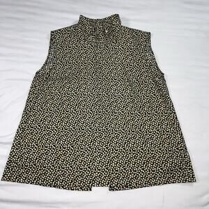 Buru Mod Top Size M Yellow Roses Floral Sleeveless Gold Buttons Mock Neck NWT